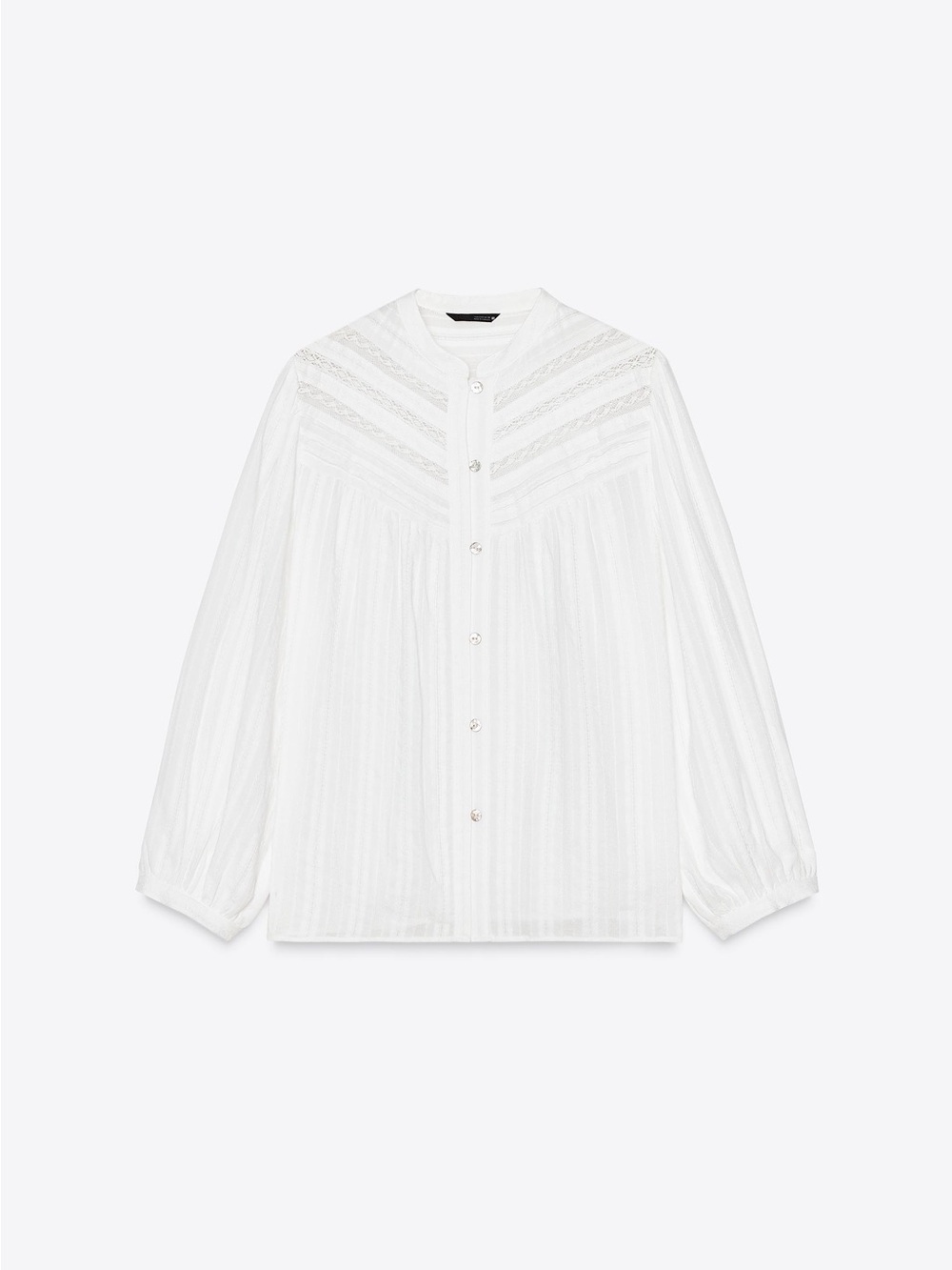 Zara White Lace Pintuck Button-Front Blouse Size L